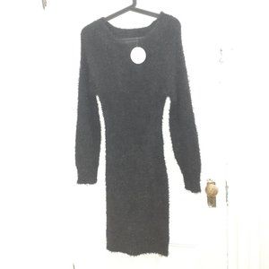 Black fuzzy eyelash sweater dress MIDI